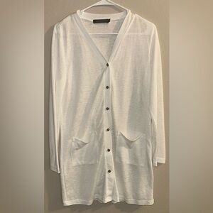 MEROKEETY‎ Cream White Long Button Front Cardigan Sweater Women’s Size Medium